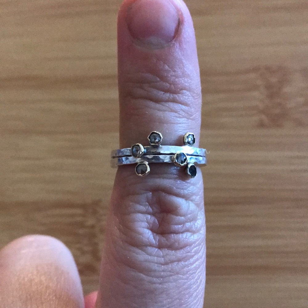 Gold Silver Diamond Chip Stackable Rings 5.5 925